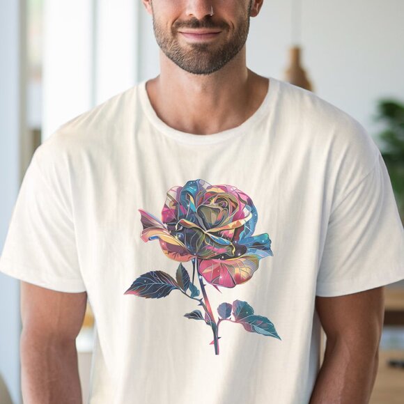 Colorful Rose TShirt Unique Floral Graphic Tee - Picture 4 of 7
